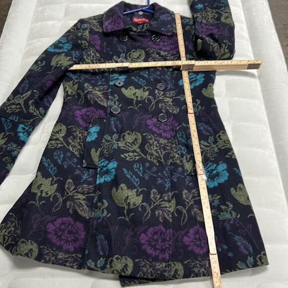 Merona Floral Boho Hippie Tapestry Trench Coat Women’s Size Medium Wool Blend - Picture 5 of 10